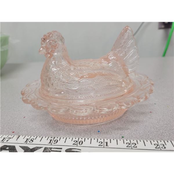 Pink hen on nest no chips or cracks