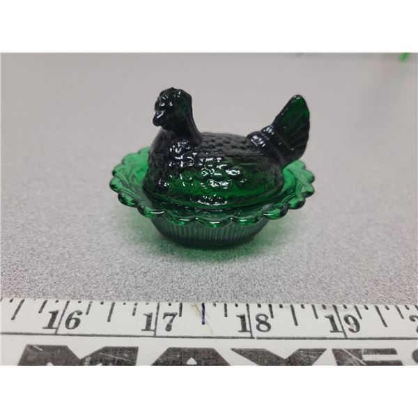 Dark green small hen on nest no chips or cracks