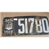 Saskatchewan License Plate 1919