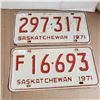 2 Saskatchewan License Plate 1971