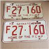 Saskatchewan License Plate 1973 F plate matching pair