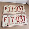 Saskatchewan License Plate 1973 F plate matching pair