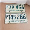 2 Saskatchewan License Plate 1974 F plates