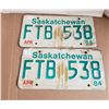 Image 1 : Saskatchewan License Plate 1984 matching pair