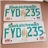 Image 1 : Saskatchewan License Plate 1985 matching pair