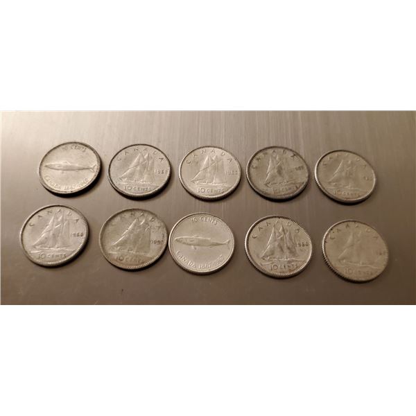 10 Canadian silver dimes
