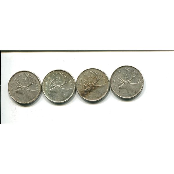 4 silver Canadian 1968 quarters