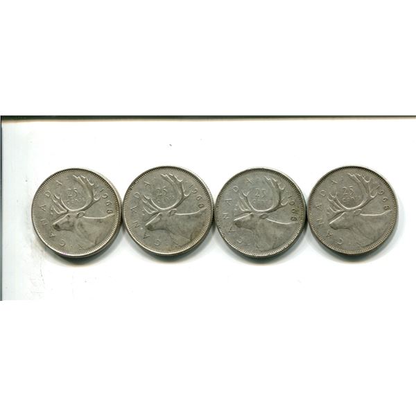 4 silver Canadian 1968 quarters