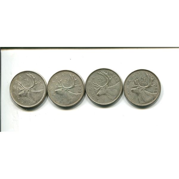 4 silver Canadian 1968 quarters