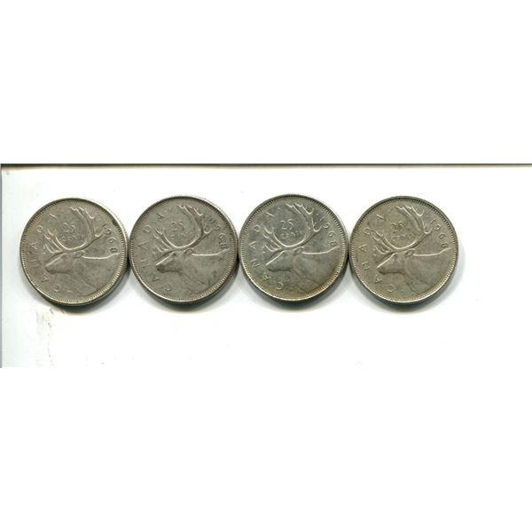 4 silver Canadian 1968 quarters
