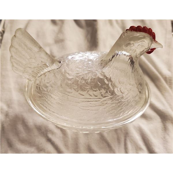 Hen on a nest -clear w/ red crest