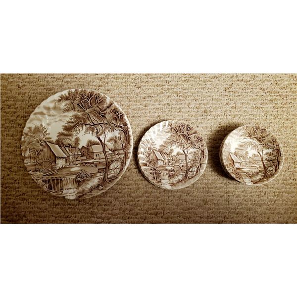 Johnson Brother "Watermill" Ironstone dishes Made in England & 2 Westmorland plates w/ creamer & cup