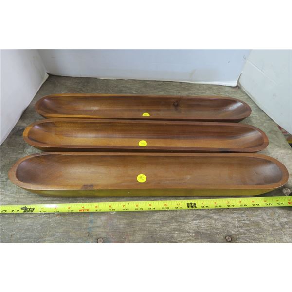 3 Acacia Wood Dugout Trays