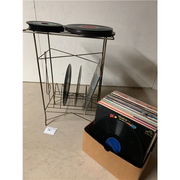 Large Collection of Vinyl Records with Record Stand