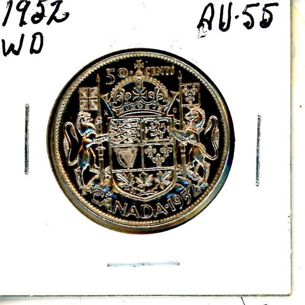 1952 Canadian 50 Cent Piece WD AU-55