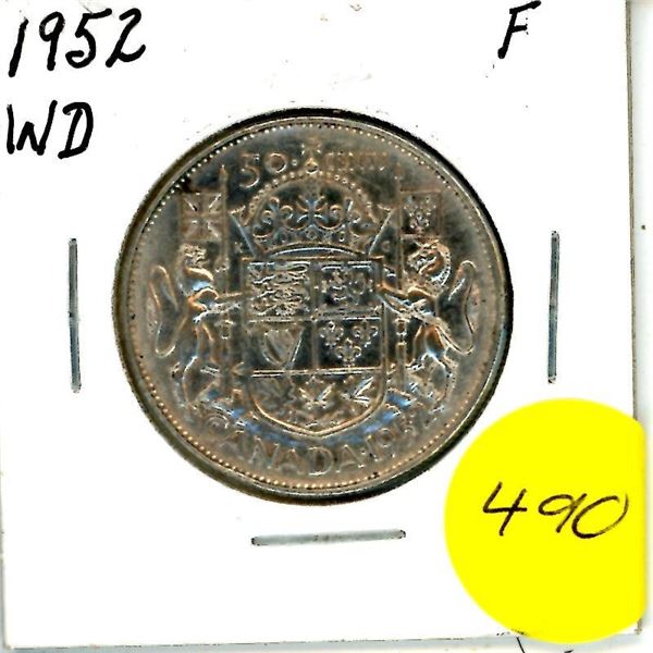 1952 Canadian 50 Cent Piece WD F