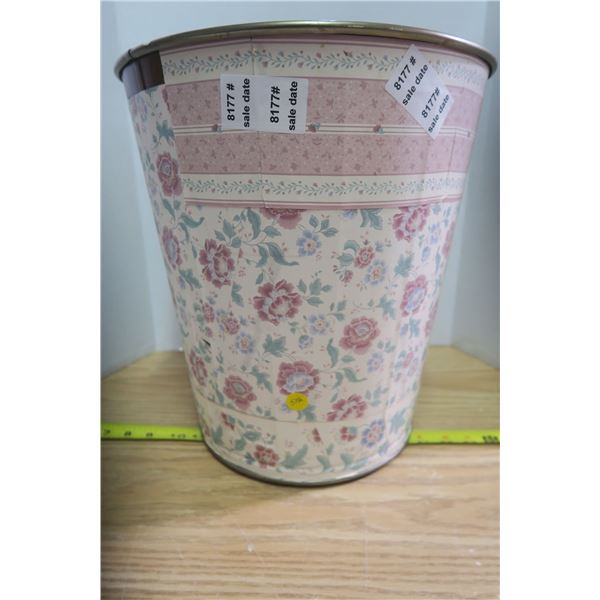Metal Garbage Can w/ Floral Wallpaper Covering