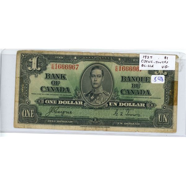 1937 $1. Coyne-Towers signatures. DC-21d. VG.