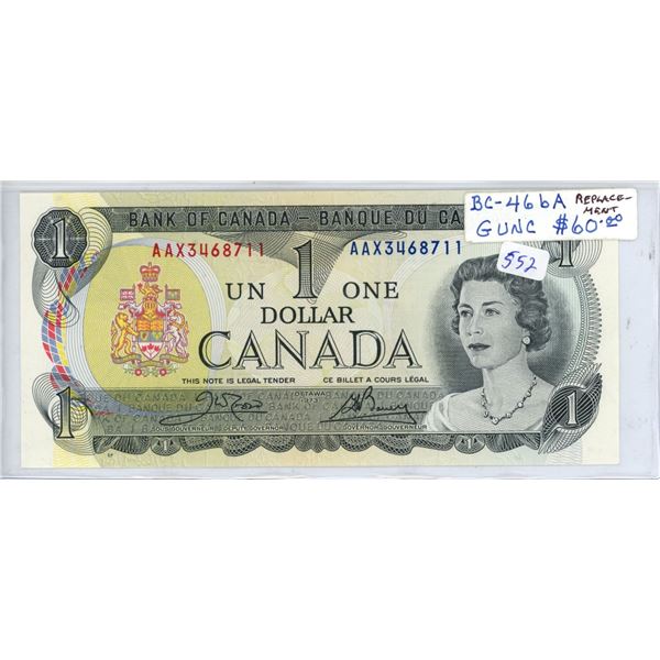 1973 $1 Replacement Note. AAX Prefix. BC-46bA. Choice Unc.