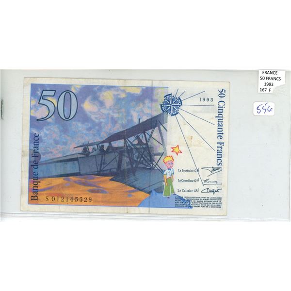 France. 1993 50 Francs. High denomination note depicts a biplane. F.