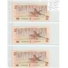 Lot of 3 Consecutive Serial Number 1986 $2 notes. Thiessen-Crow signatures. EGG Prefix. BC-55b-i. Ge