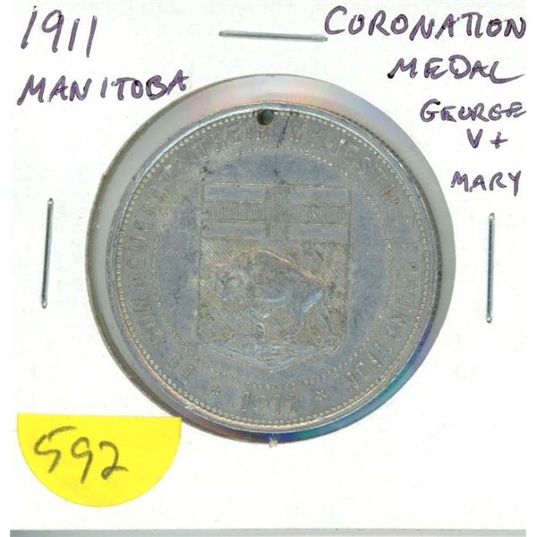 1911 Manitoba Coronation Medal for King George V and Queen Mary. Manitoba Coat of Arms with Bison on