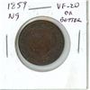 1859 Narrow 9 Canadian Victorian Large Cent. VF-20 or better.
