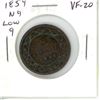 1859 Low Narrow 9 Canadian Victorian Large Cent. VF-20.