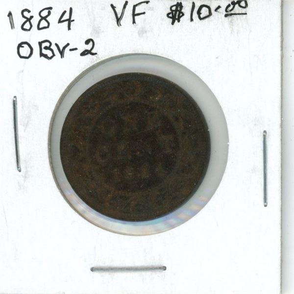 1884 Obverse 2 (Double Chin) Canadian Victorian Large Cent. VF-20.