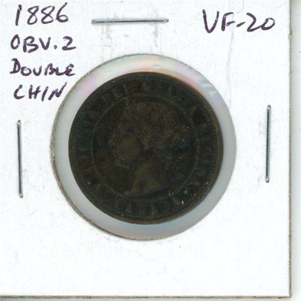 1886 Obverse 2 (Double Chin) Canadian Victorian Large Cent. VF-20.