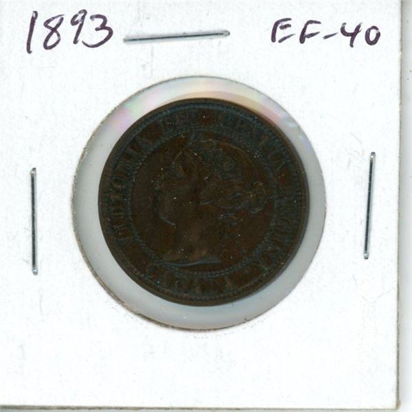 1893 Canadian Victorian Large Cent. EF-40. Nice.