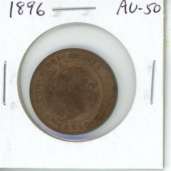 1896 Canadian Victorian Large Cent. AU-50. Nice.