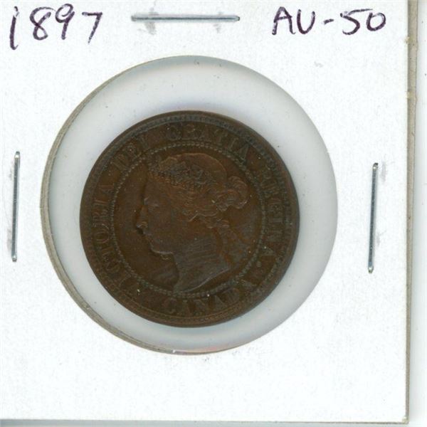 1897 Canadian Victorian Large Cent. AU-50. Nice.