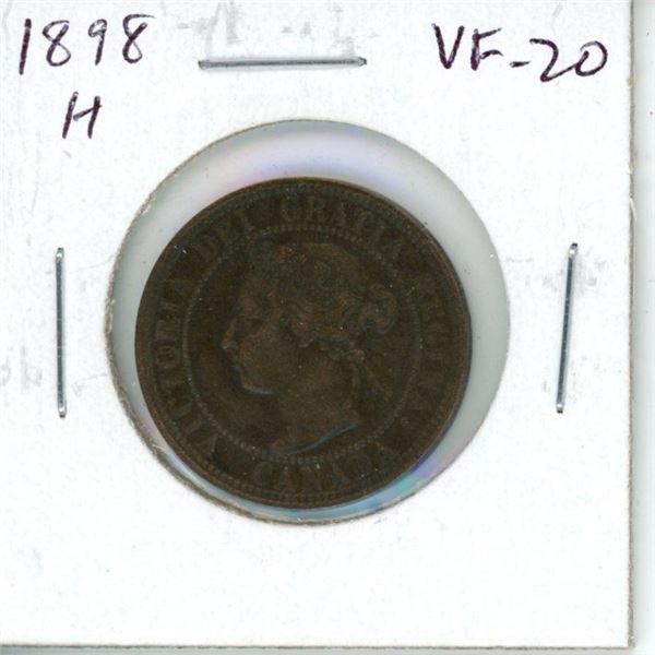 1898H Canadian Victorian Large Cent. Heaton Mint. Key Date. VF-20.