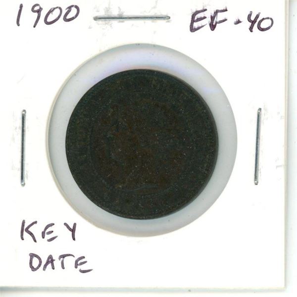1900 Canadian Victorian Large Cent. Key Date. EF-40. Nice.