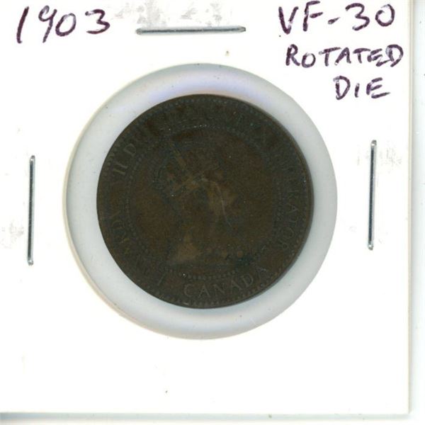 1903 Canadian Large Cent. VF-30. Rotated Die.