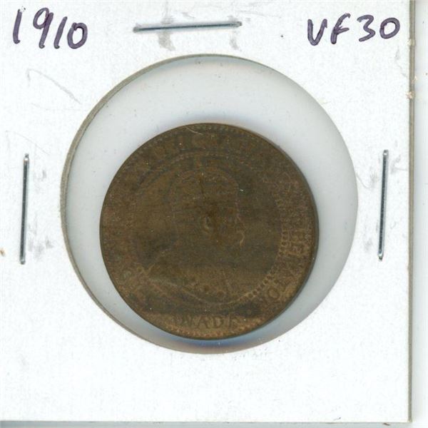 1910 Canadian Large Cent. The last cent issued for King Edward VII. VF-30. Traces of Lustre.