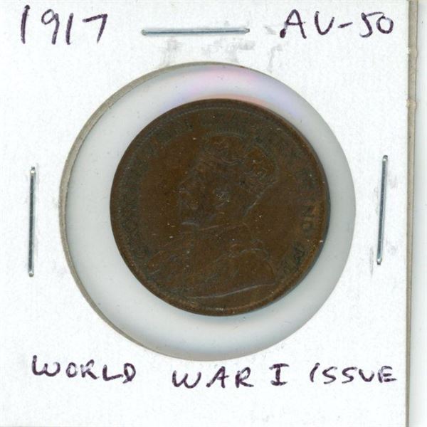 1917 Canadian Large Cent. World War I issue. AU-50. Nice.