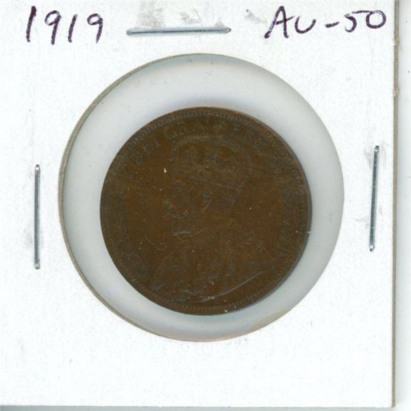 1919 Canadian Large Cent. AU-50. Nice.