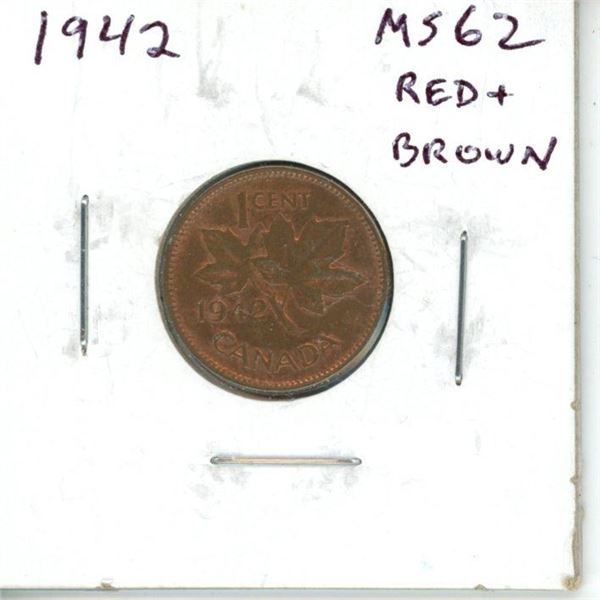 1942 Canadian Small Cent. World War II issue. MS-62. Red & Brown.