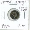 Image 1 : 1874H Crosslet 4 Large Date Canadian Victorian Silver 5 Cents. Key Date. F-12. Scarce.