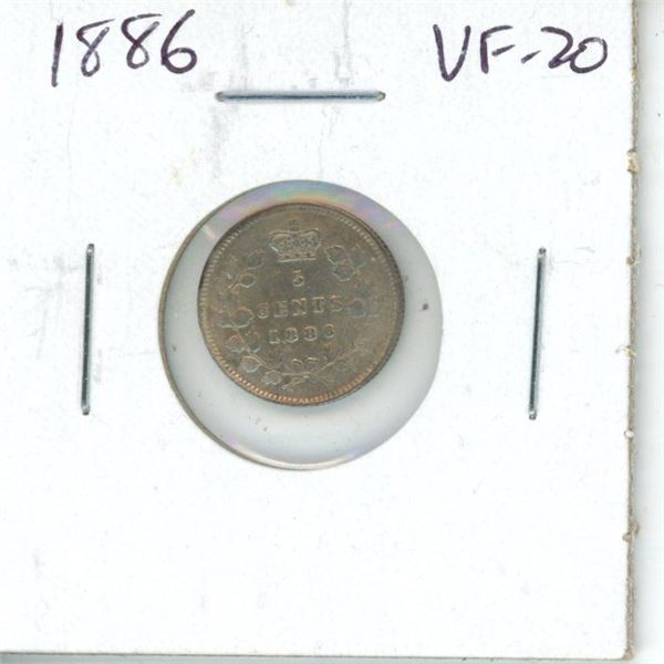 1886 Canadian Victorian Silver 5 Cents. VF-20.