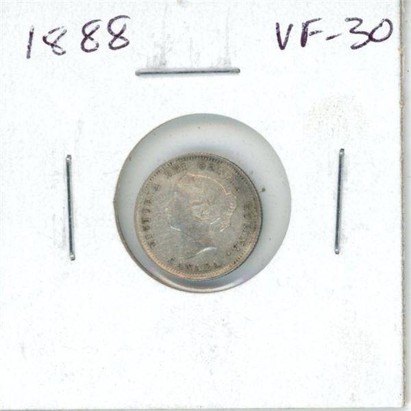 1888 Canadian Victorian Silver 5 Cents. VF-30.