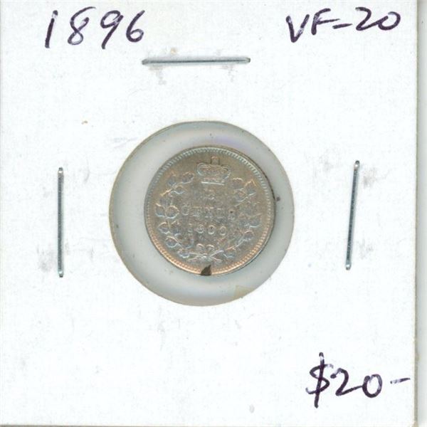 1896 Canadian Victorian Silver 5 Cents. VF-20.