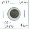 1898 Canadian Victorian Silver 5 Cents. Key Date. Mintage of 580,400. VF-20.