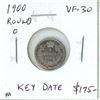 Image 1 : 1900 Round 0 Canadian Victorian Silver 5 Cents. Key Date. VF-30.