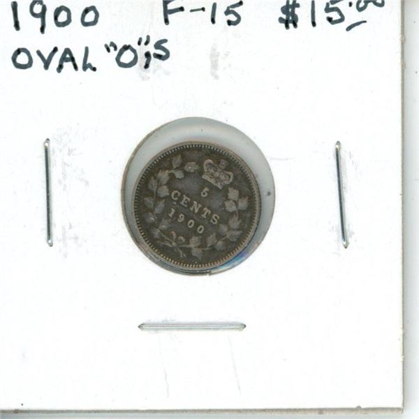 1900 Oval 0 Canadian Victorian Silver 5 Cents. F-15.