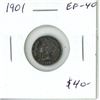 Image 1 : 1901 Canadian Victorian Silver 5 Cents. The last Silver 5 Cents issued for Queen Victoria. EF-40. Ni