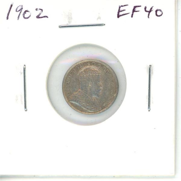 1902 Canadian Silver 5 Cents. The first silver 5 Cents issued for King Edward VII. EF-40. Nice.