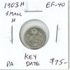 Image 1 : 1903H Small H Canadian Silver 5 Cents. Key Date. EF-40. Nice.